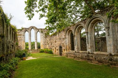 Paimpol 'deki Abbaye de Beauport' un harabeleri ve güzel bahçeleri, Ctes de Armor departmanı, French Brittany. Fransa