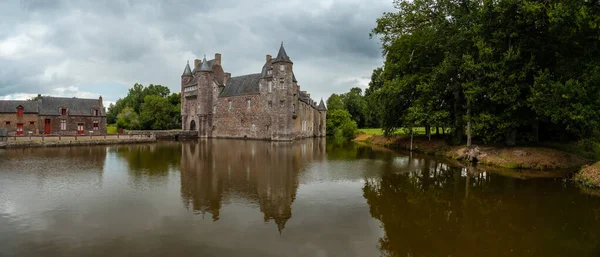 Panoramic Medieval Chateau Trecesson Lake Campnac Commune Broceliande Forest — Stock Photo, Image