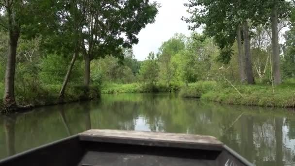 Sailing Boat Natural Water Channels Garette Coulon Marais Poitevin Green — Stock Video