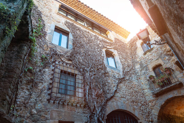 Pals medieval village, streets of the historic center, Girona on the Costa Brava of Catalonia in the Mediterranean