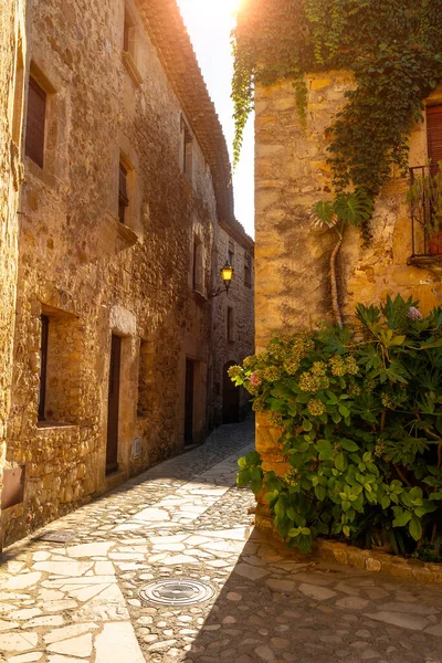 Pals Medieval Village Streets Historic Center Sunset Girona Costa Brava Royalty Free Stock Photos