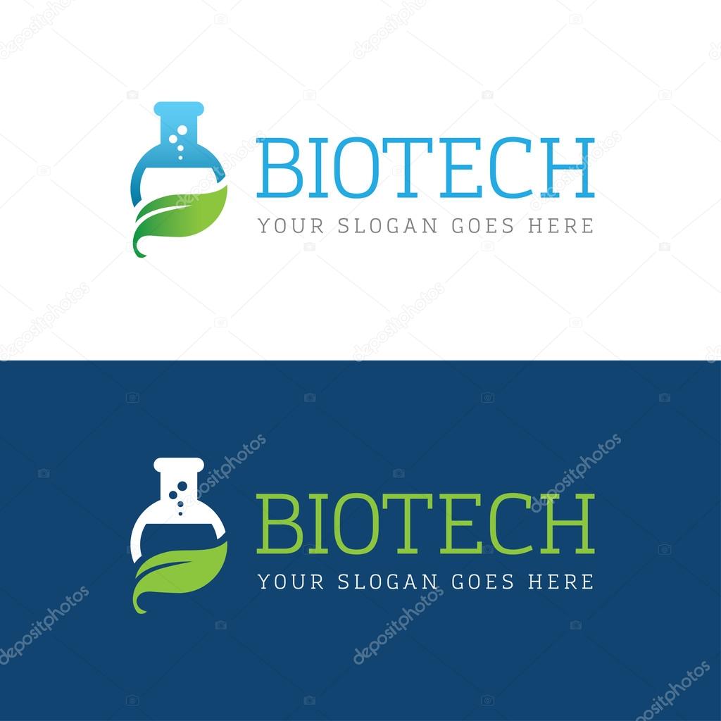Icon with flask and leaf for biotechnology, chemical research laboratory, medical, herbal pharmaceutics logo concept design