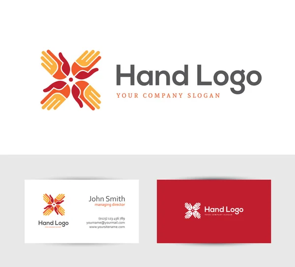 Logo con cuatro manos — Vector de stock