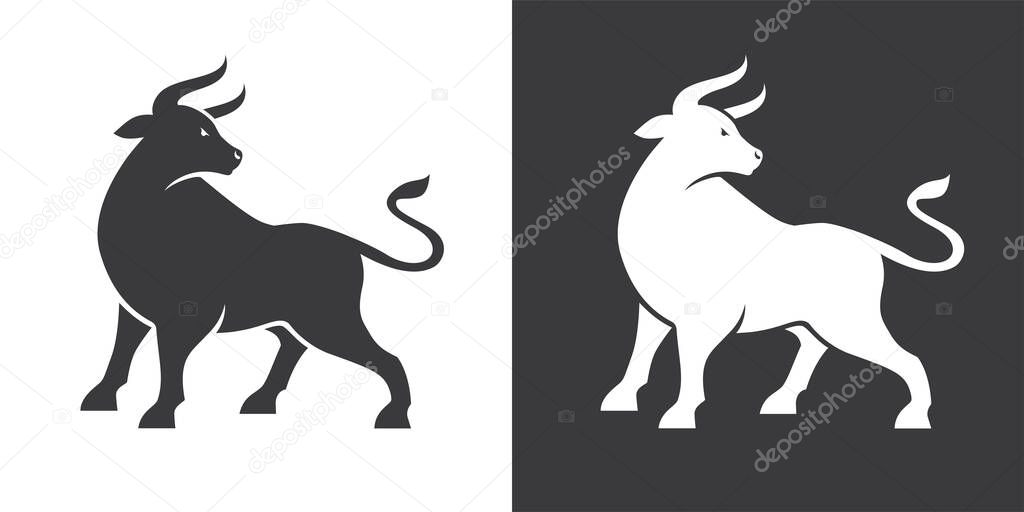 Black and white bull silhouette vector illustration. Taurus sign, ox symbol.