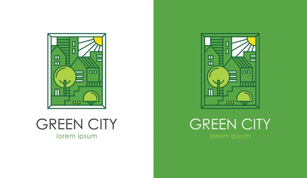 Зелений Пейзаж Векторні Ілюстрації Екологічно Чистий Будинок Концепція Будівництва Багатоквартирного — стоковий вектор