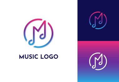 M harfi şeklinde iki notalı müzik logosu kavramı.