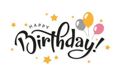 Balonlarla doğum günün kutlu olsun tipografisi. Doğum günü partisi davetiyesi, tebrik kartı, el yazısı çizilmiş pankart tasarımı. Vektör el yazısı kaligrafi.