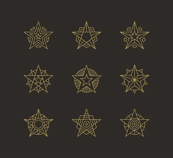 Геометрические Иконки Звёзд Логотипы Линейная Форма Звезды Героя Чемпиона Победителя — стоковый вектор