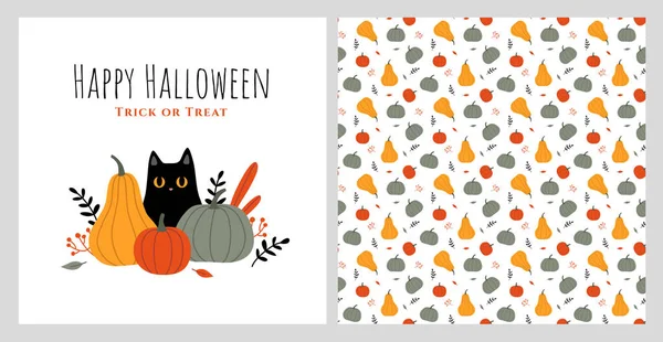 Plantilla Diseño Tarjeta Felicitación Cuadrada Halloween Con Una Ilustración Plana — Vector de stock