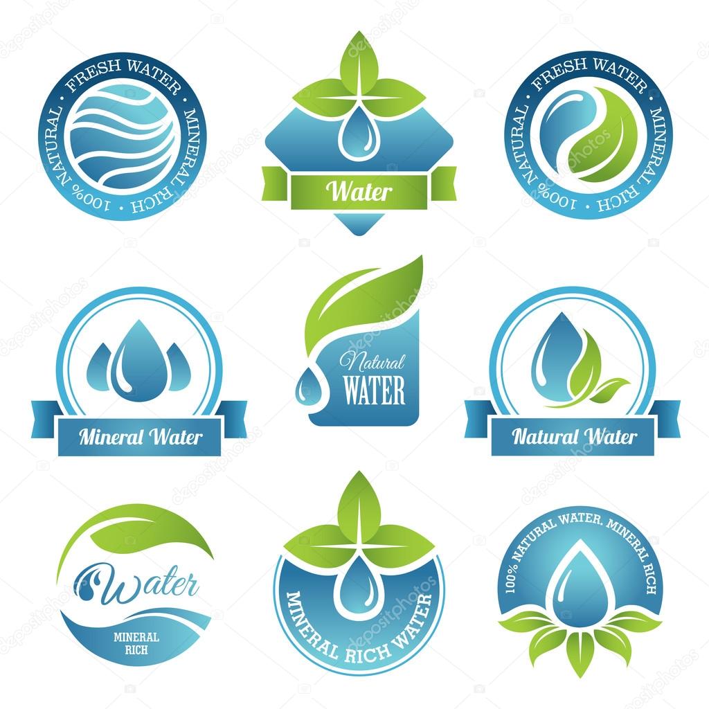 Set of water emblems and labels in vector