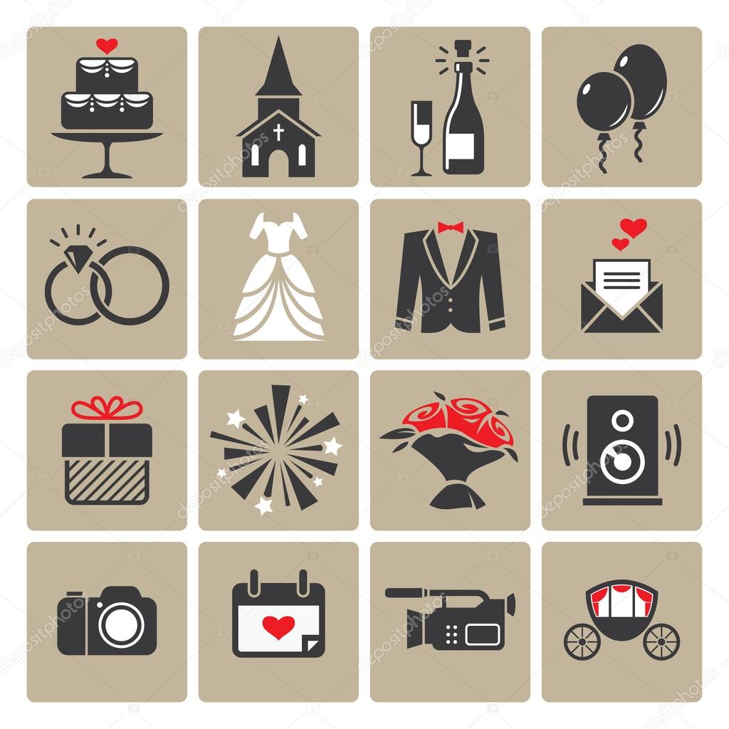 Colored square wedding icons
