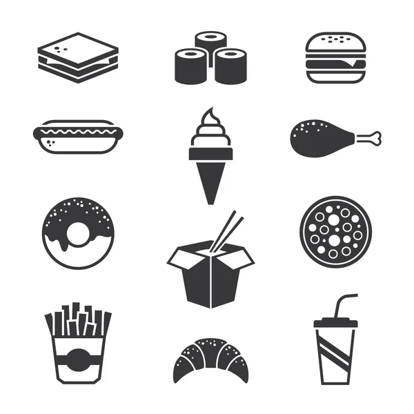 Zwarte fastfood pictogrammen — Stockvector