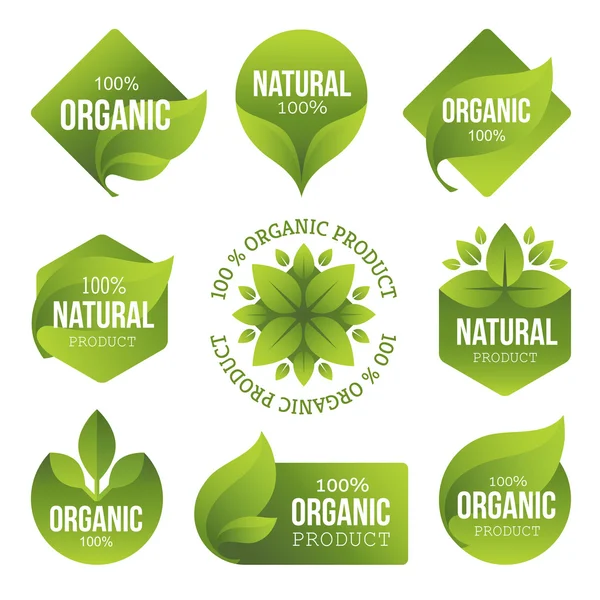 Green Organic Products Labels — Stock Vector