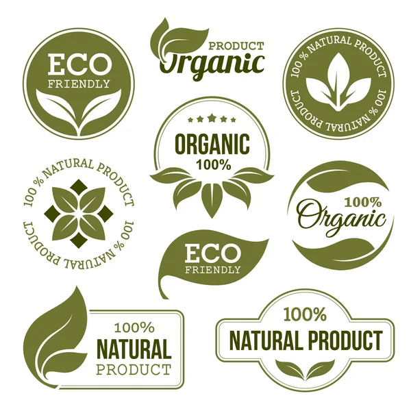 Groene biologische producten Labels — Stockvector