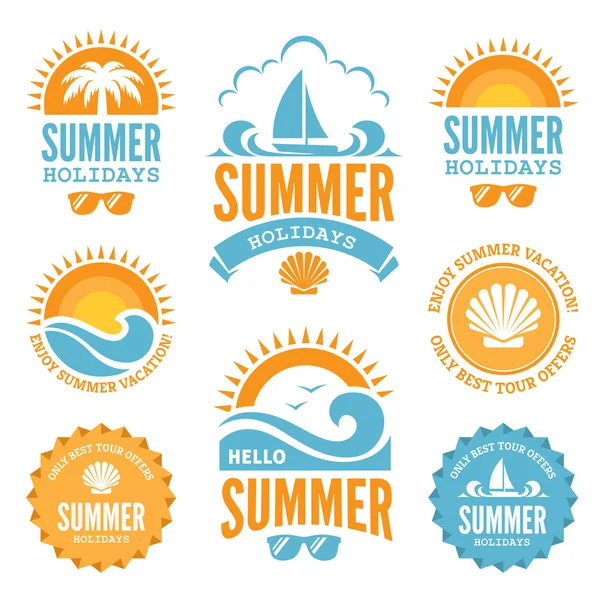 Etiquetas de vacaciones de verano azul y naranja — Vector de stock