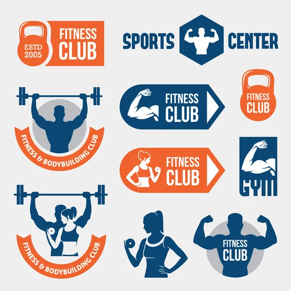 Etiquetas de gimnasio de colores — Vector de stock