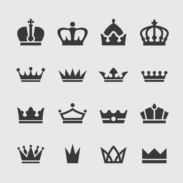 Black crown icons set — Stock Vector