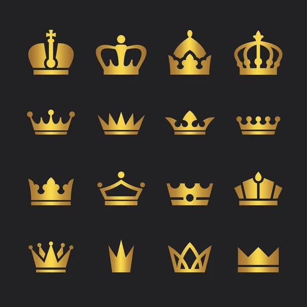 Golden crown icons set — Stock Vector