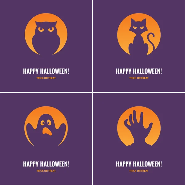 Cuatro tarjetas de Halloween púrpura — Vector de stock