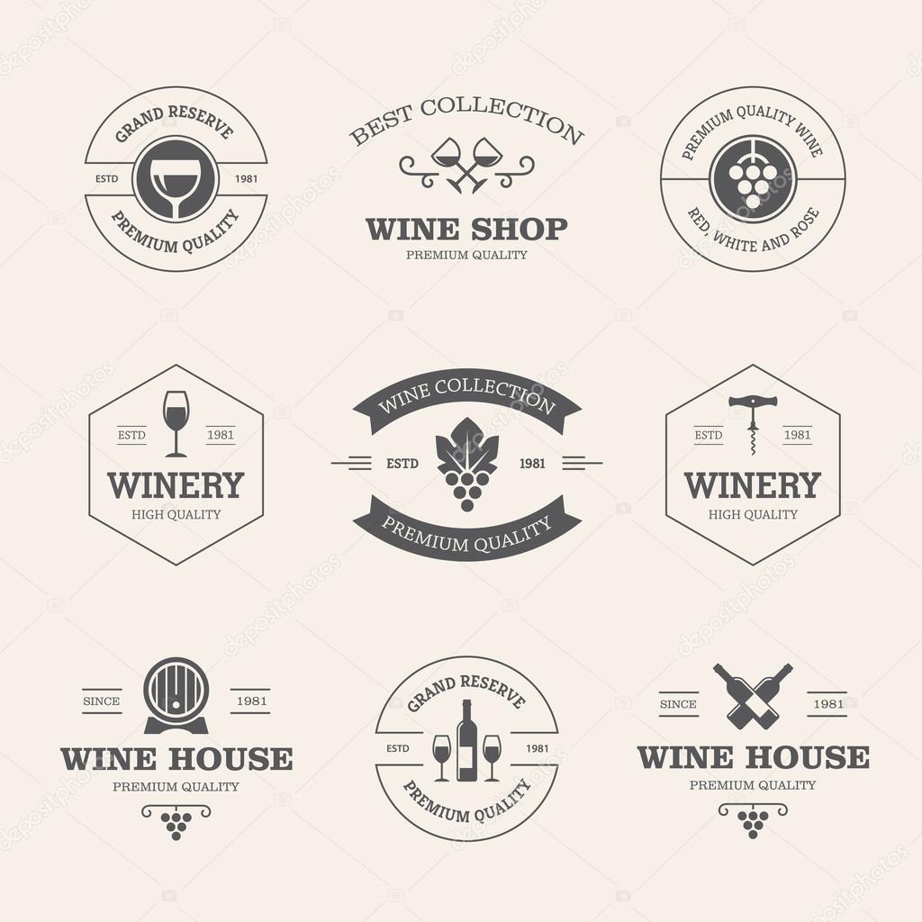 Set of black wine labels and badges isolated on light background