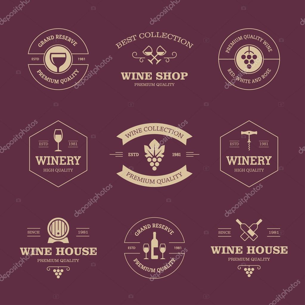 Set of wine labels and badges isolated on dark background