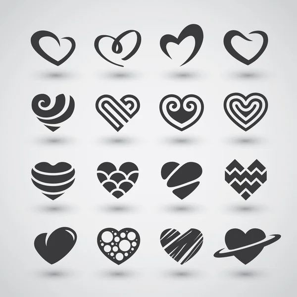 Zwarte harten icons set — Stockvector