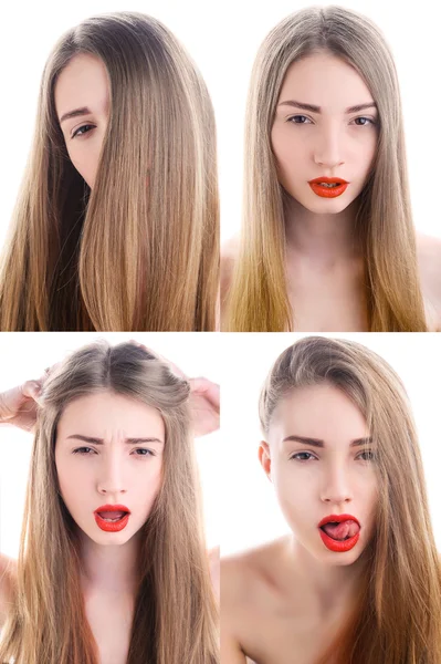 Retrato de mujer joven atractiva con lápiz labial rojo —  Fotos de Stock