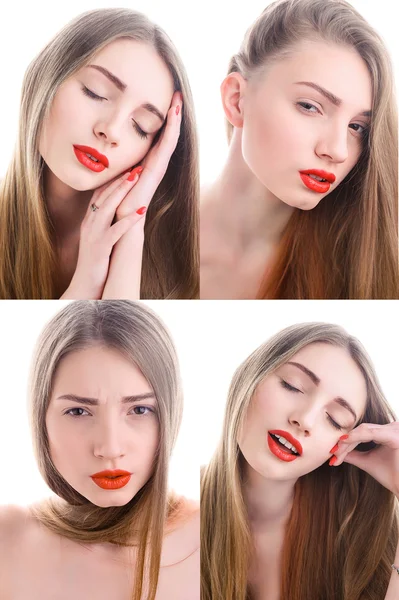 Portrait of attractive young woman with red lipstick — Stock Photo, Image