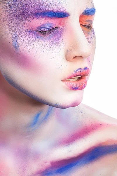 Mooie jonge vrouw met creatieve make-up, schoonheid portret — Stockfoto