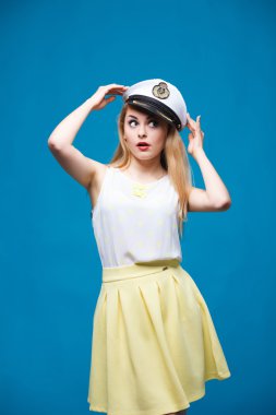 beautiful girl in style of pin-up, Dresses captain cap