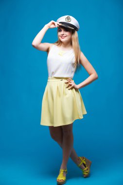 beautiful girl in style of pin-up, Dresses captain cap