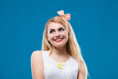 girl in the studio, pin-up, flirting, showing different emotions