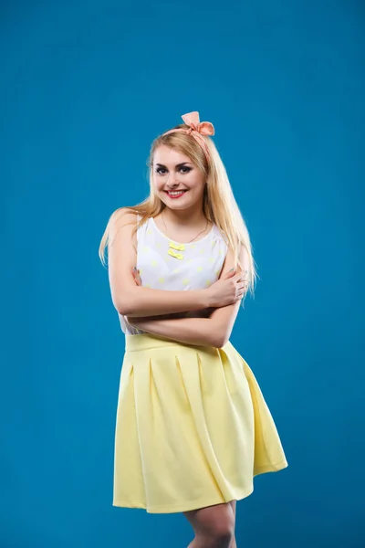 Girl in the studio, pin-up, flirting, showing different emotions — Stockfoto