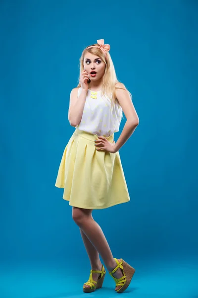 Girl in the studio, pin-up, flirting, showing different emotions — Stockfoto