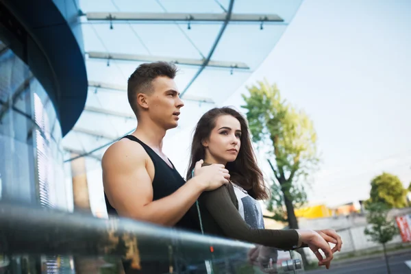 Love young couple on a walk in the city — Stock Photo, Image
