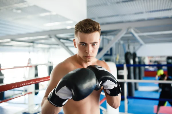 Guantes de boxeo de acción en actitud de entrenamiento — Foto de Stock
