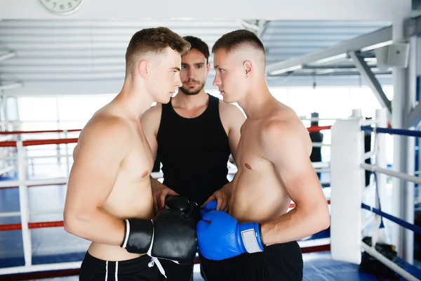 Boxer forte e avversario durante un combattimento di scatola in anello — Foto Stock