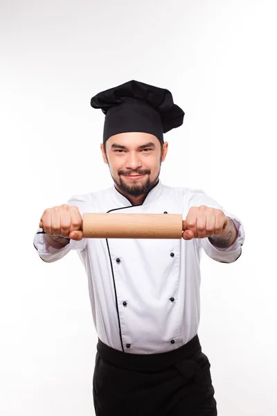 Glücklicher Koch Mann mit Walze — Stockfoto