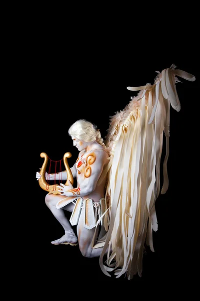 Valentine's Day, cupid man with harp — Stock Photo, Image