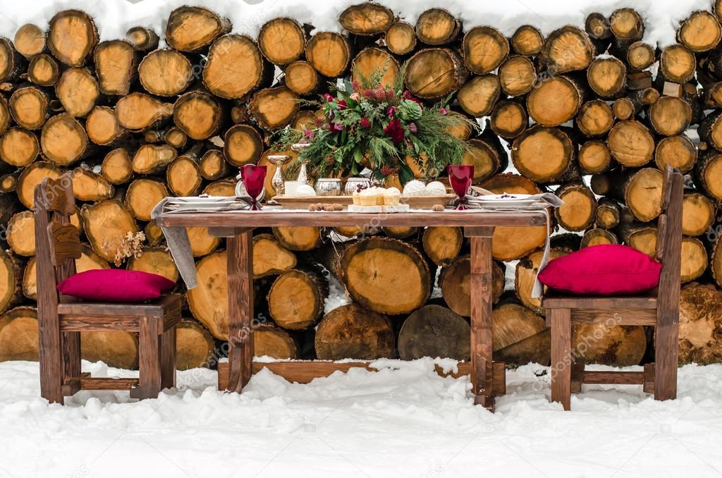 Wedding table. Beautiful winter decorations