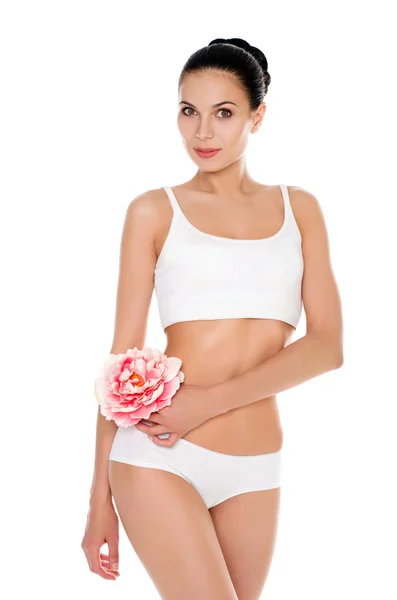 gülümseyen fitness güzellik seksi kadın olarak izole beyaz egzersiz.