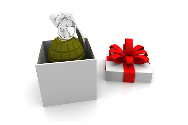 Gift box with dynamite inside — Stock Photo, Image