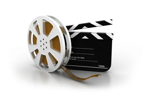 3d illustration of film slate, movie reel — Stock Photo, Image