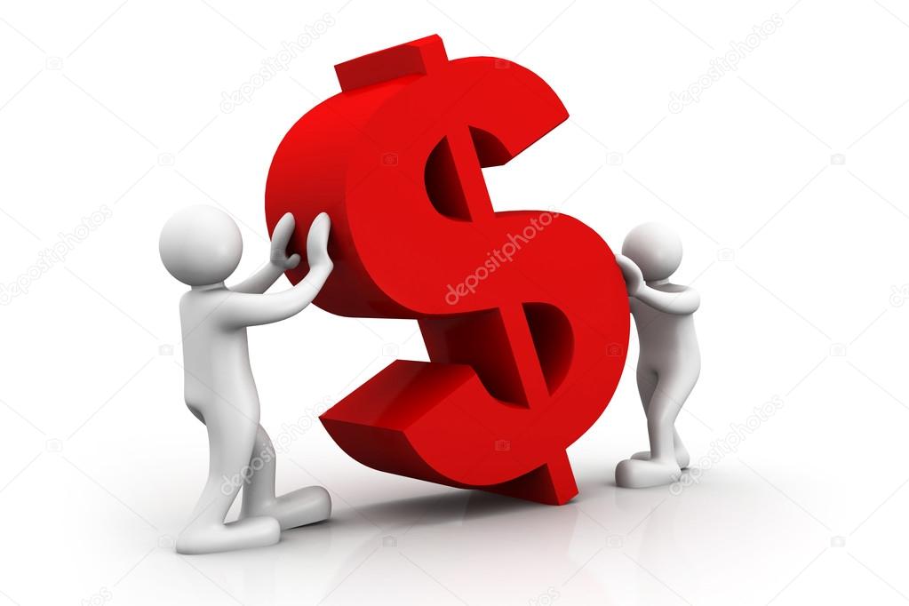 3d people  holding a dollar symbol
