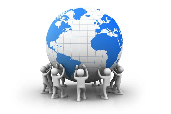 3d people with  world globe — Stock Photo, Image