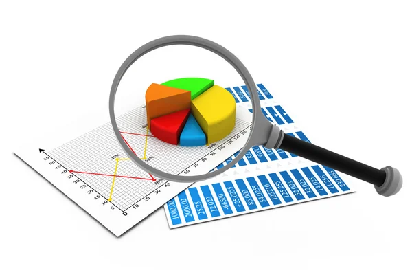 Magnify glass and graph charts — Stock Photo, Image