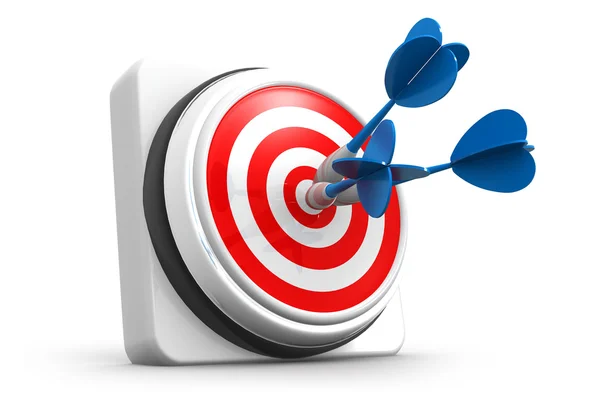 Arrows hitting the center of target, 3d render — Stock Photo, Image