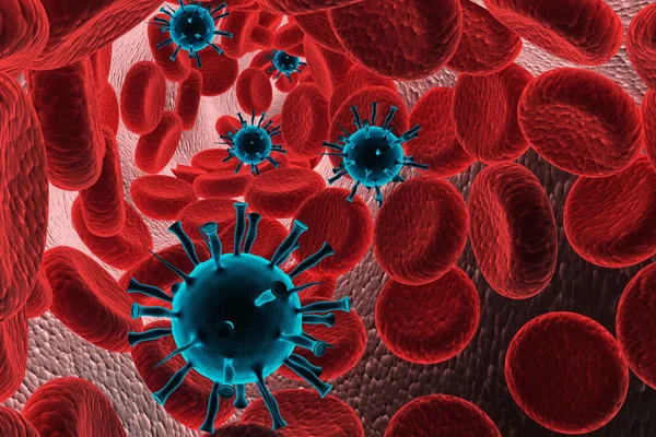 Röda blodkroppar med virus — Stockfoto