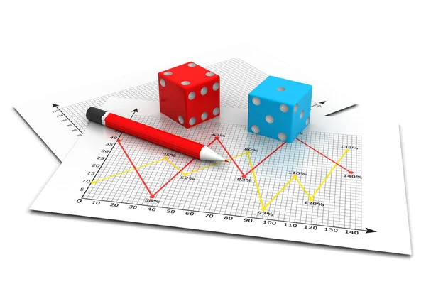 Tow Dices cubes on a business graph chart — Stock Photo, Image