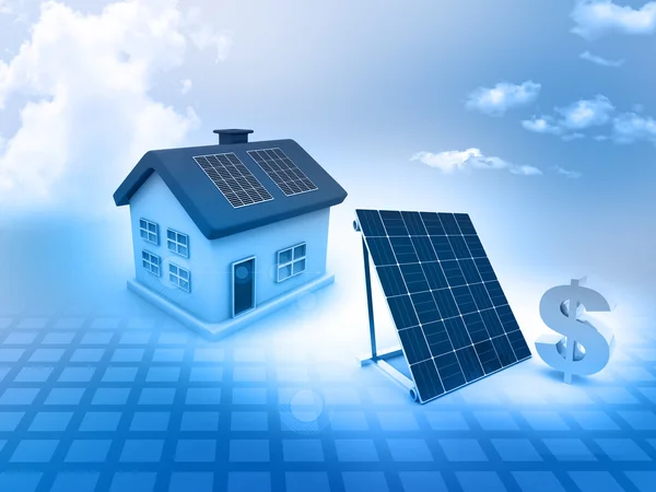 House with solar panels and dollar sign — Stock Photo, Image